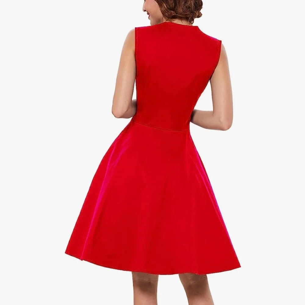 New Red Polka Dot Rockabilly Retro Sleeveless Summer Swing Dress Sz S - Picture 2 of 9